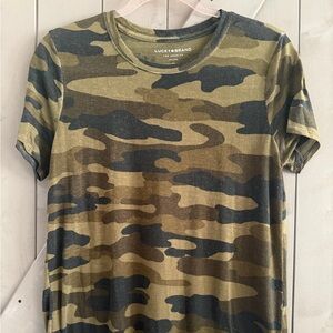 Lucky Brand Women's Green and Brown Camo Tee